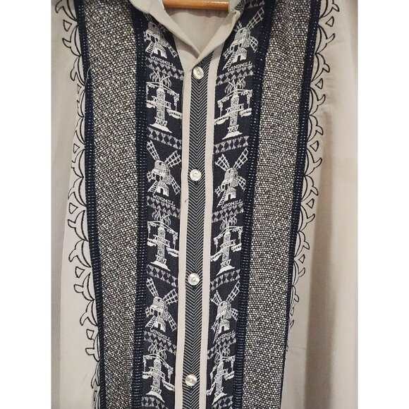 VTG Husky Club Long Slv Button Down Shirt Embroidered Black & Tan M Made in USA - Picture 3 of 6